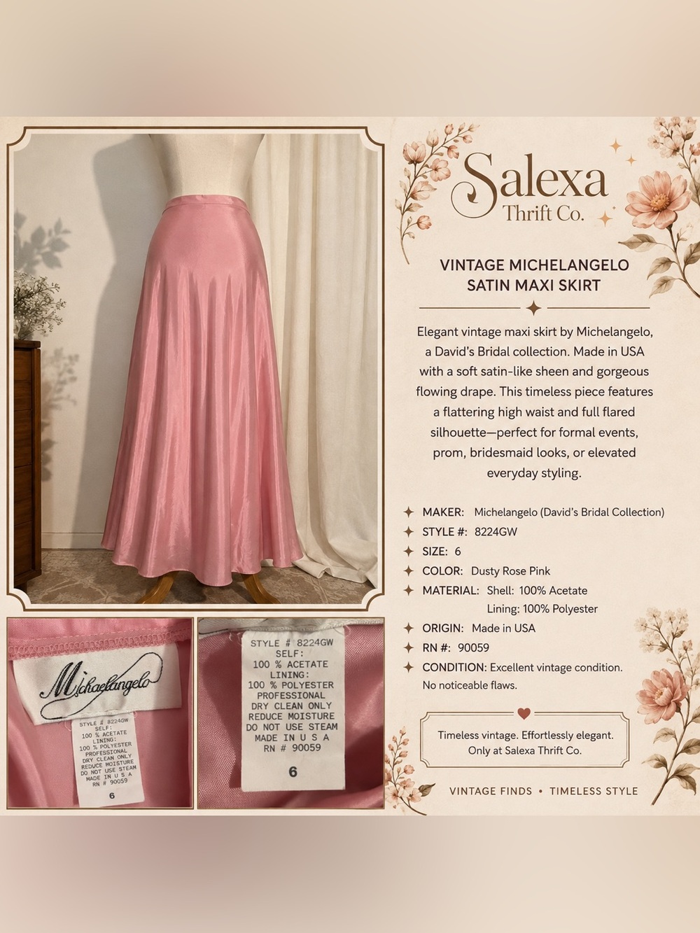 David's Bridal Satin Maxi Skirt in Dusty Rose - Picture 5 of 5